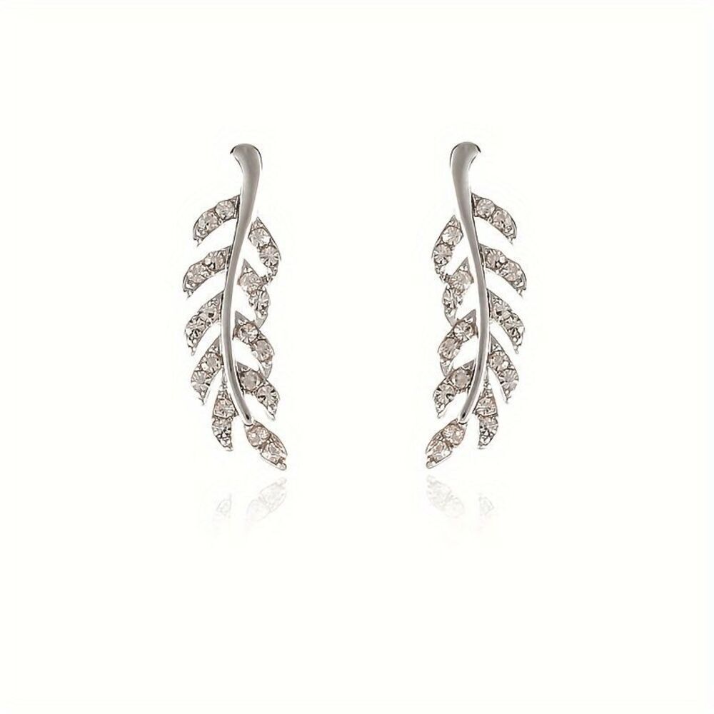 Leaf Diamond Ear Crawler Ear Hugger Earrings